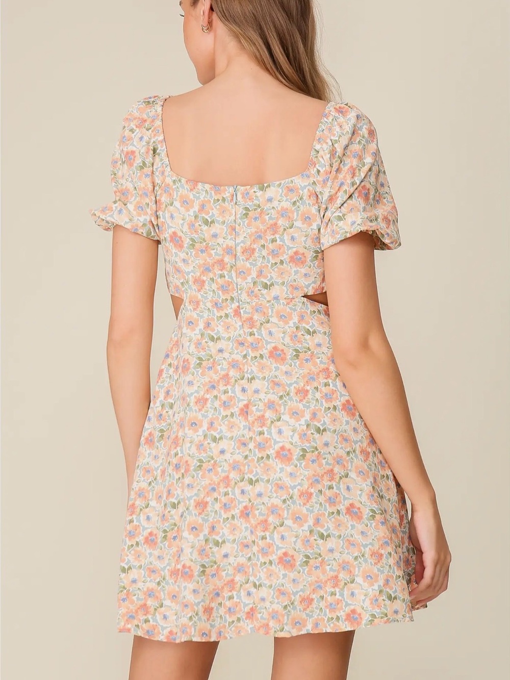 Lumiere Sage Banana Floral Cutout Puff Sleeve Mini Dress Cottagecore Party s/m/L - Picture 8 of 9